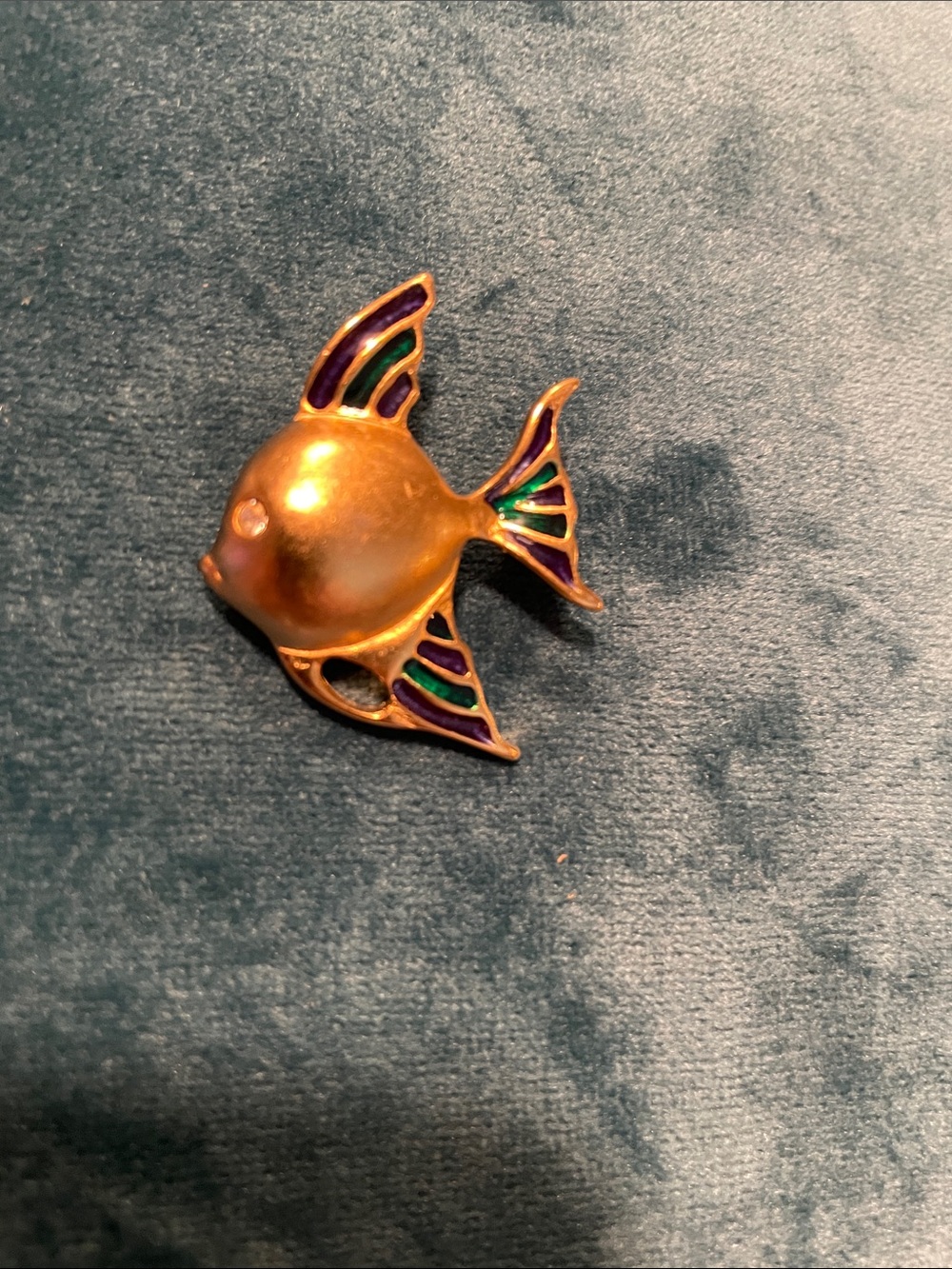 Vintage Signed E. Pearl Enameled Gold Angelfish Brooch Pin